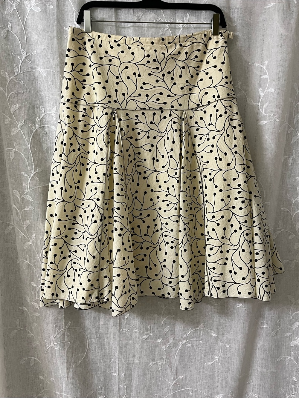 Max Studio Cream Midi Skirt with Black Vine Print